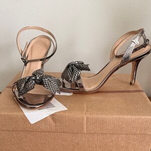 Maeve Metallic Pewter Bow-Front Ankle-Strap Heels